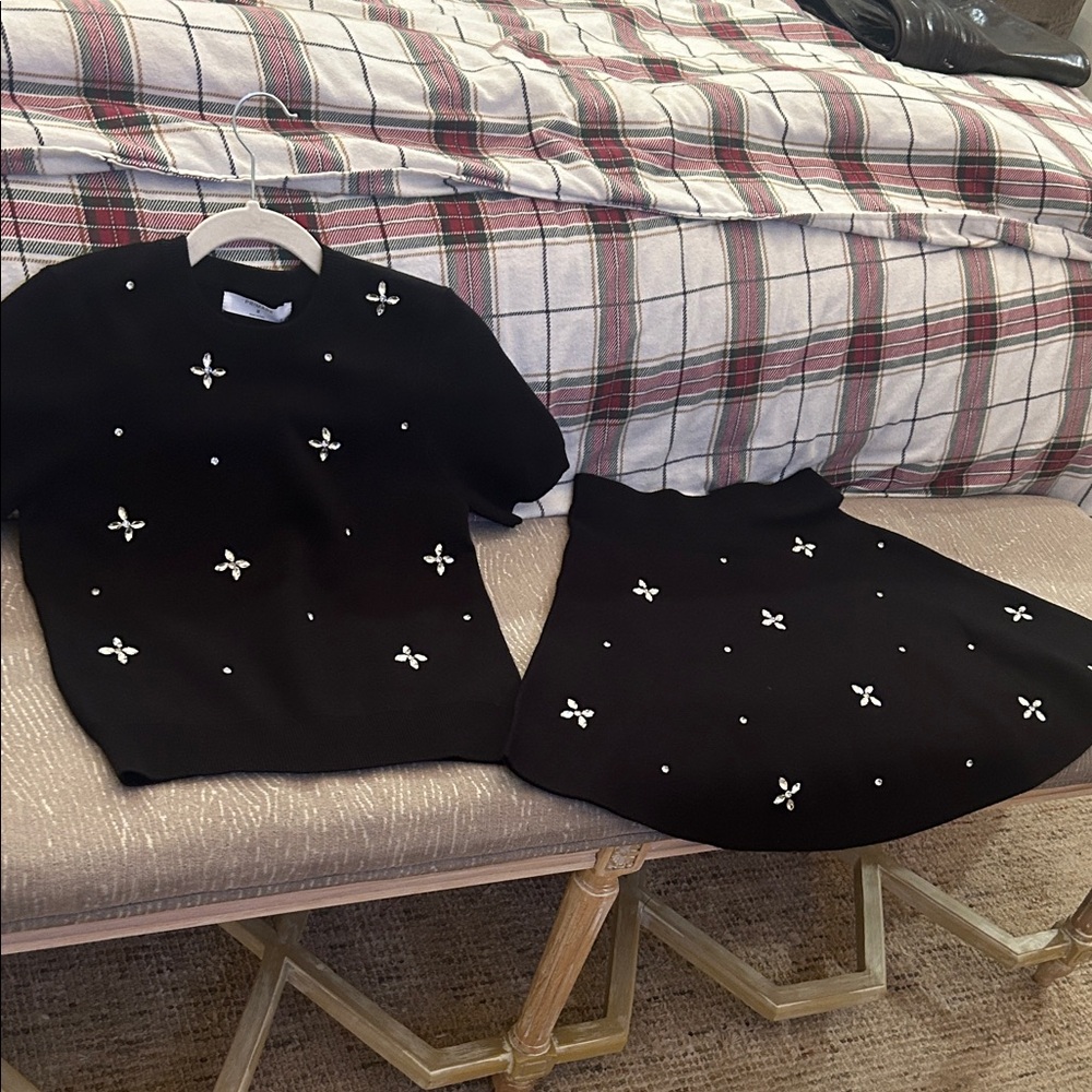 Black Two-Piece Set with clear stone Embellishments